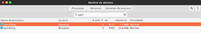 Syncthing no monitor do sistema Syncthing no monitor do sistema