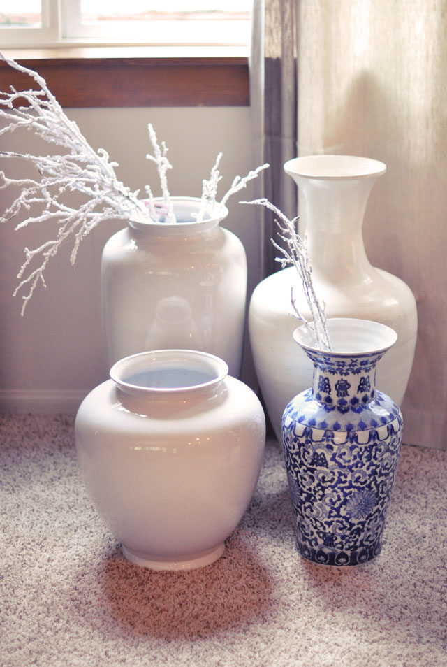 white and blue large vases