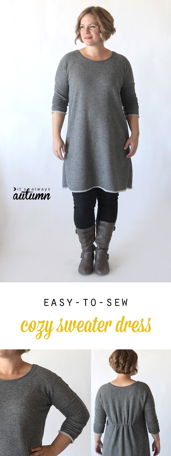 Quality Sewing Tutorials Cozy Sweater Dress tutorial from It's Always Autumn