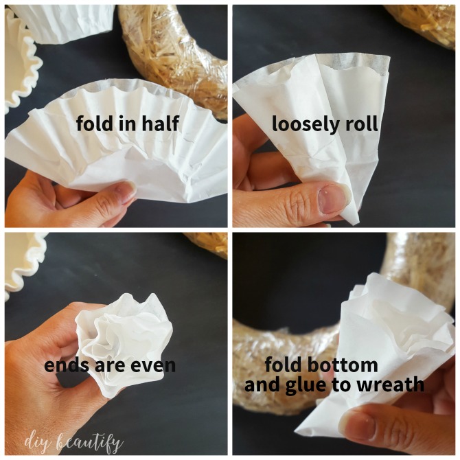 how to make coffee filter florets for DIY wreath
