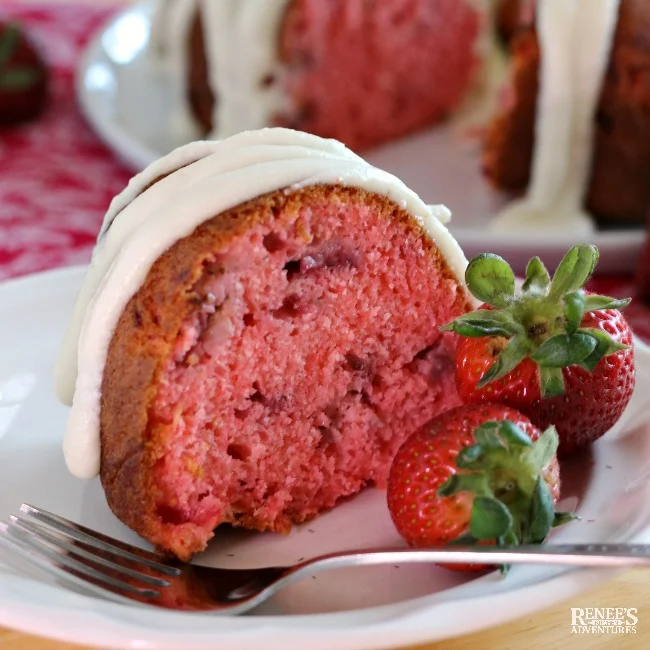 Easy Strawberry Bundt Cake by Renee's Kitchen Adventures on plate