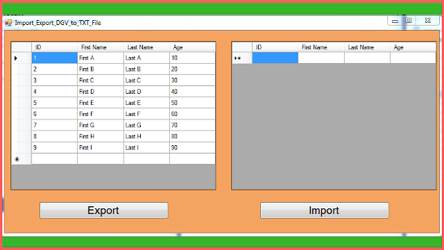 datagridview import and export to a text file in c#