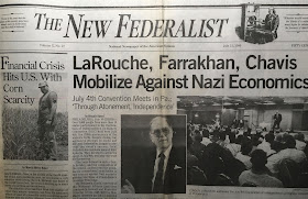 New Federalist (newspaper) headline: "LaRouche, Farrakhan, Chavis Mobilize Against Nazi Economics"