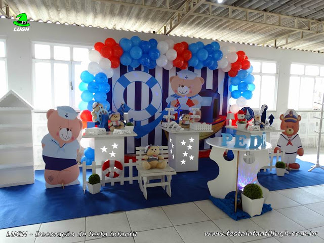 Ursinho Marinheiro - decoração provençal simples Mesa decorativa Ursinho Marinheiro - Festa de aniversário infantil - Provençal simples
