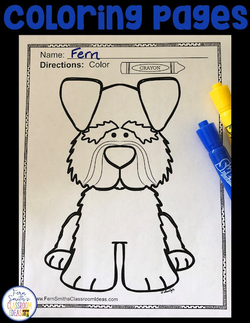 Pets! Pets! Pets! Pet Fun! Color For Fun Printable Coloring Pages with 40 Coloring Pages for your classroom or personal children's fun! Students can draw in a pet background, or what they would do if they could get any type of pet and decorate the background. Use it for all sorts of jump off points. #FernSmithsClassroomIdeas