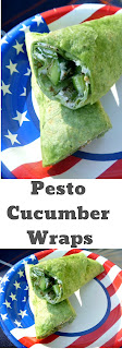 Pesto Cucumber Wraps:  Crisp, cooling cucumber spears are wrapped in a pesto, cream cheese dressed spinach wrap.  Oh man is this good! - Slice of Southern