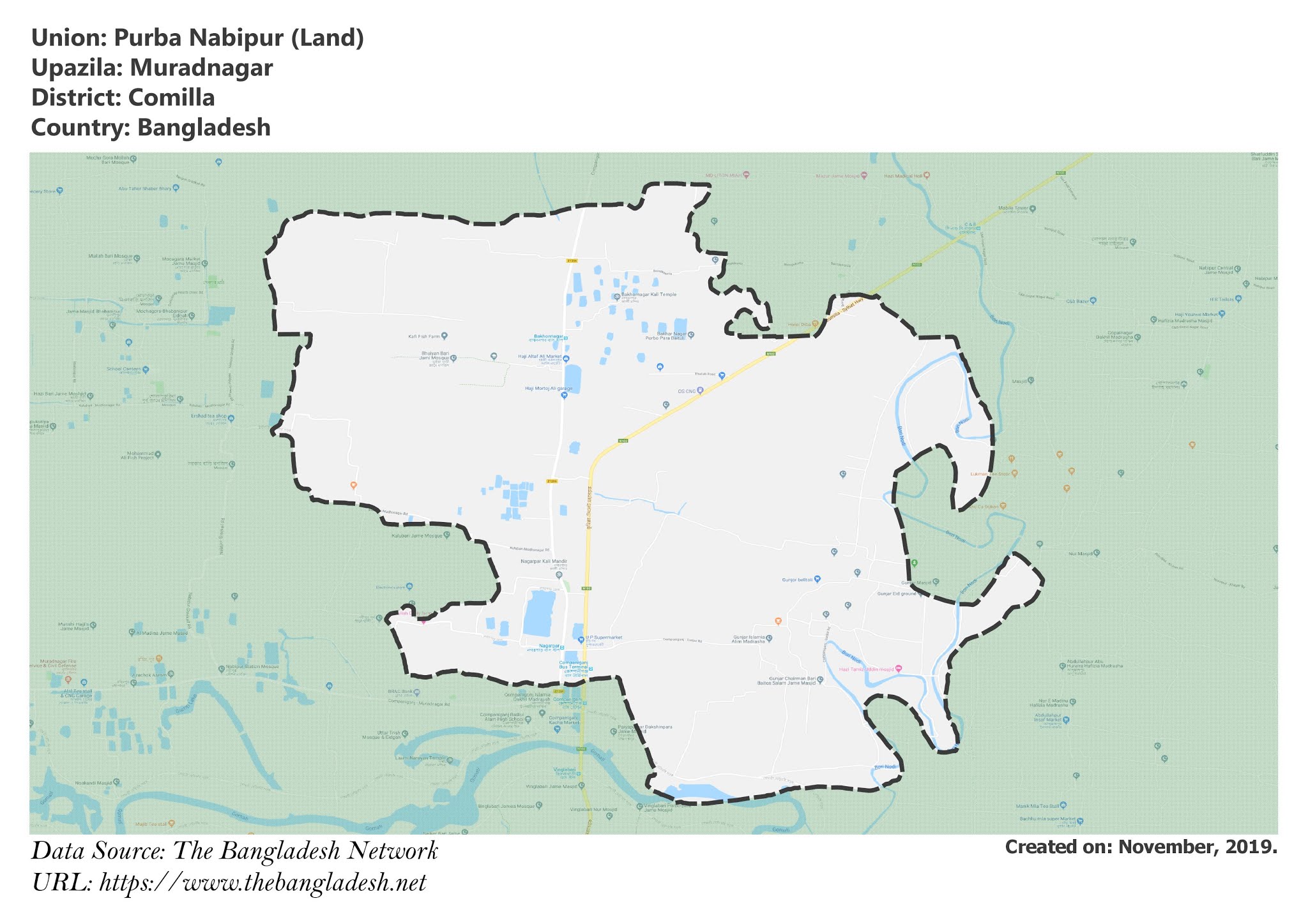Map of Purba Nabipur of Muradnagar Upazila Map of Purba Nabipur of Comilla, Bangladesh.