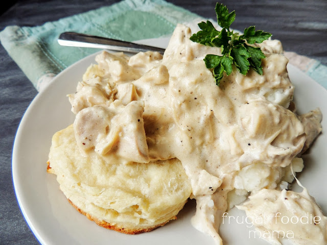 Creamed Turkey Over Biscuits- an easy dinner recipe perfect for that leftover holiday turkey