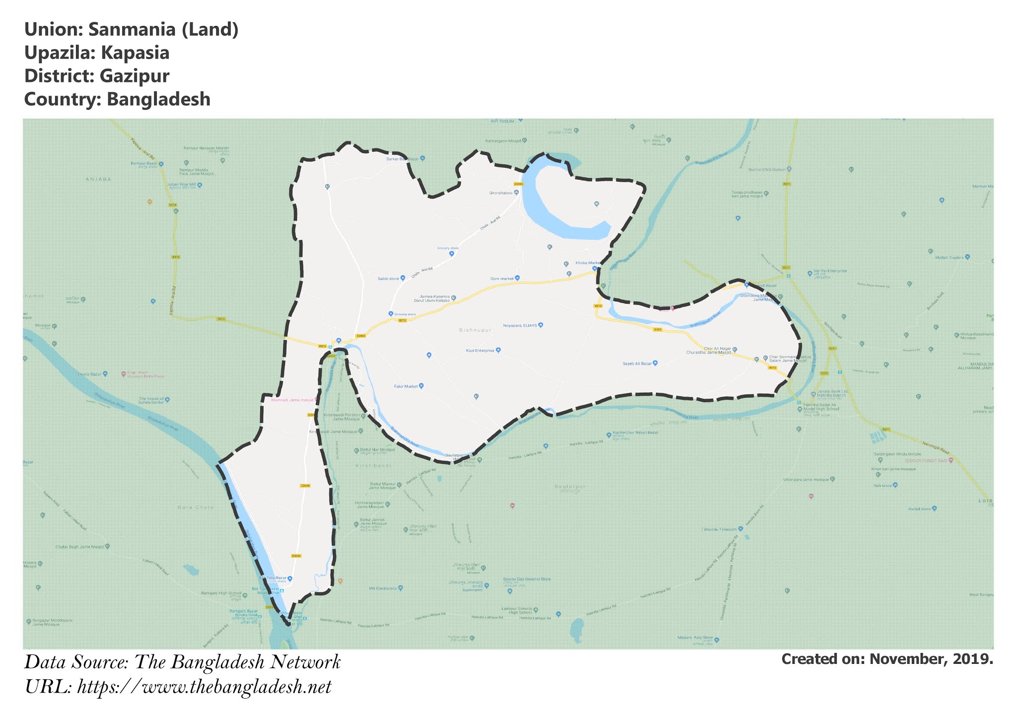 Map of Sanmania of Kapasia Upazila Map of Sanmania of Gazipur, Bangladesh.