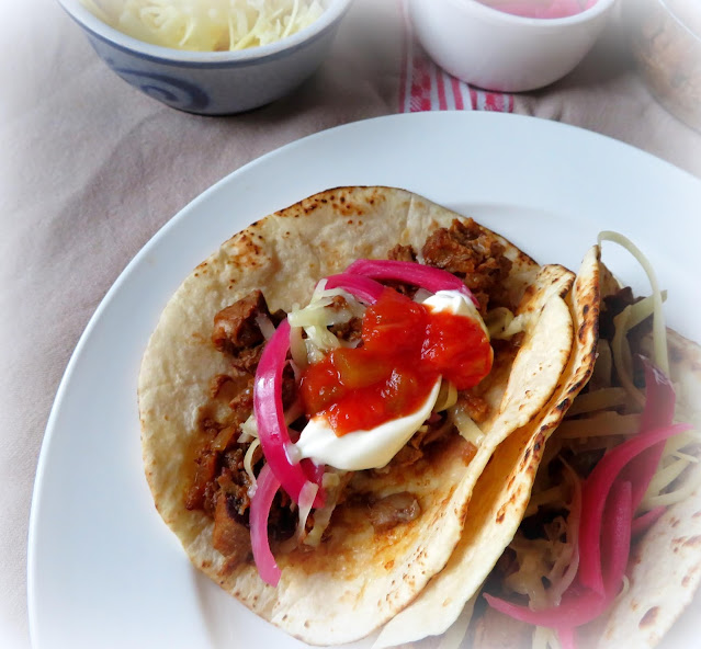 Beef Barbacoa Tacos with Sweet Pickled Onions
