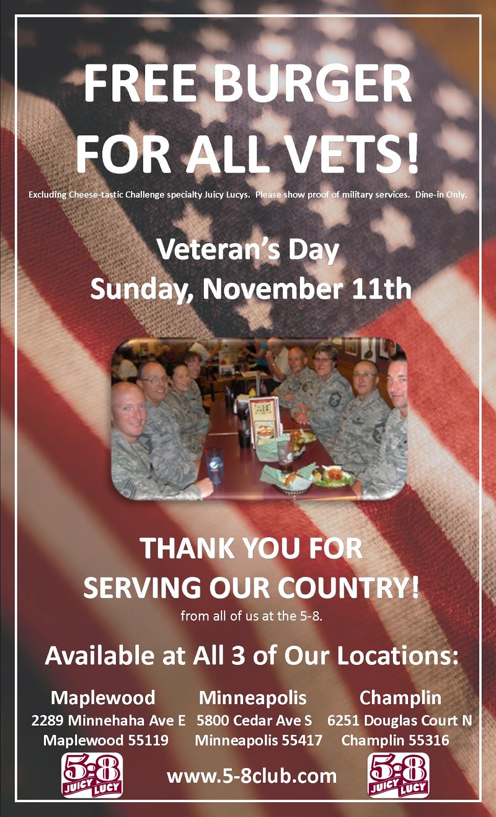 The Buzz Veteran's Day Celebration FREE BURGER!