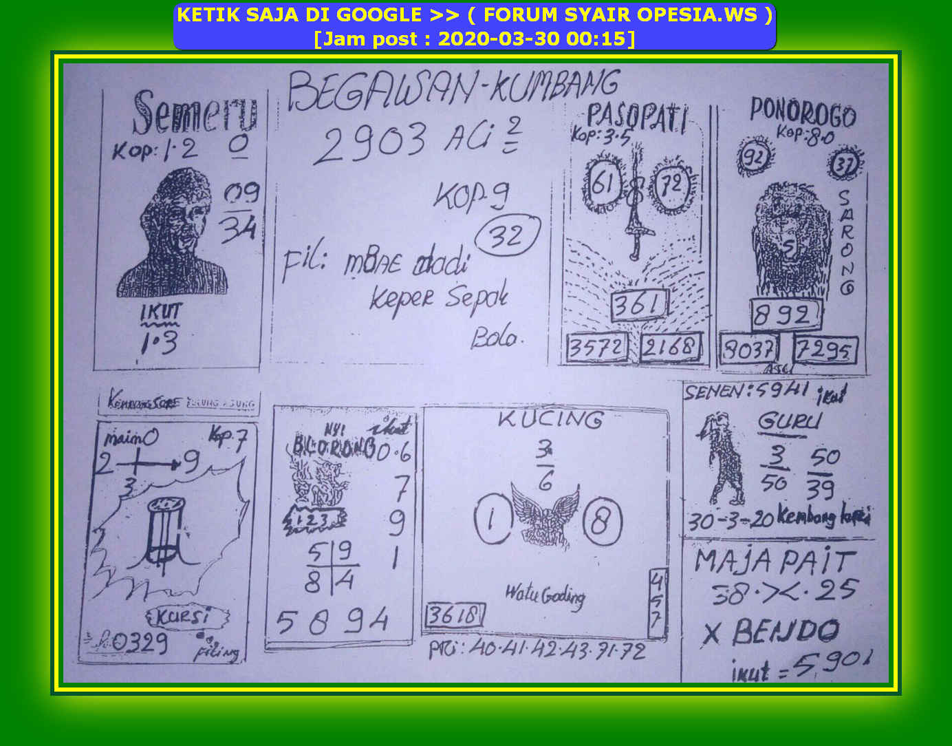 Kode Syair Singapore 30 Maret 2020 Forum Syair Togel Hongkong Singapura Sydney