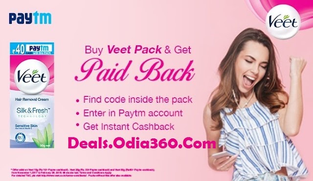 Paytm 40rs Cash on Every Veet Hair Removal Pack [Loot]