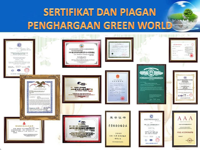 Sertifikat dan penghargaan Produk Green World