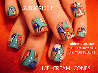 ice cream cone wallpaper nail art design, patriotic skulls nail art design. 4th of july nail art, red white and blue nail art design