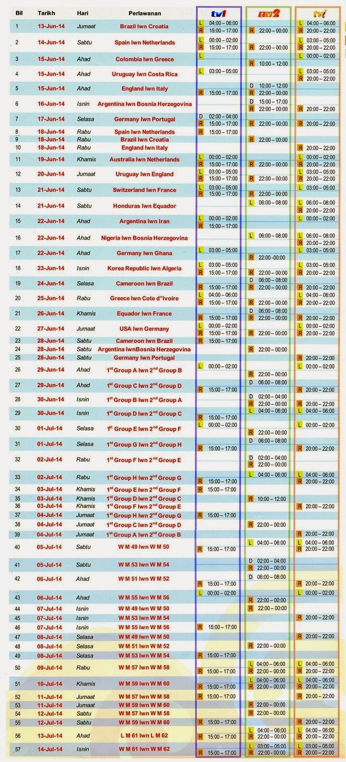 Siaran Langsung Jadual Perlawanan Piala Dunia 2014 Siaran Langsung, Piala Dunia 2014, Brazil World Cup 2014