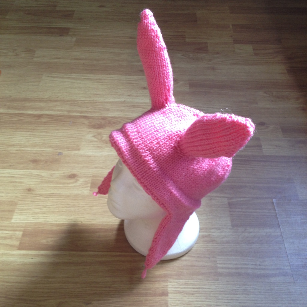 Luise Belcher pink bunny hat printable PDF pattern, adult size