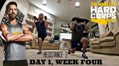 Day 1 Week Four 22 Minute Hard Corps, 22 minute hard corps resistance 3 workout, 22 minute hard corps mountain squats, 22 minute hard corps workout sheets, Beachbody Challenge