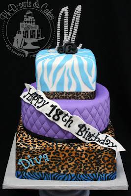 leopard print zebra print cake tiffany blue birthday 18 fondant quilted