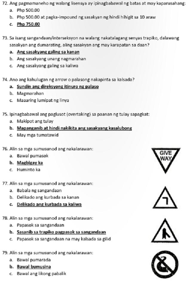 Lto exam sample tagalog reviewer mock sign signs july leafdance: LTO (Sample Mock) Exam