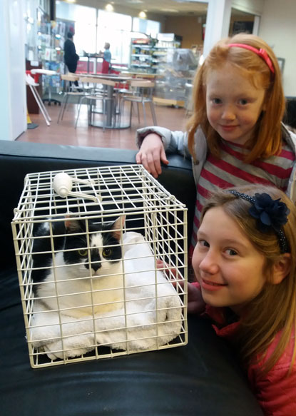 Little girls happy to be reunited with their lost cat