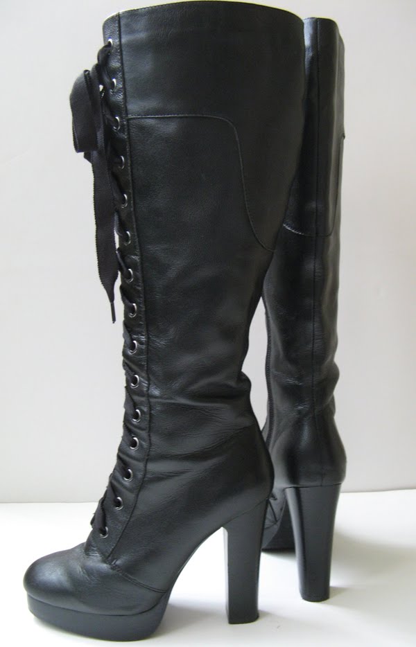KNEE HIGH TALL LEATHER BLACK BOOTS WOMEN'S SIZE 7