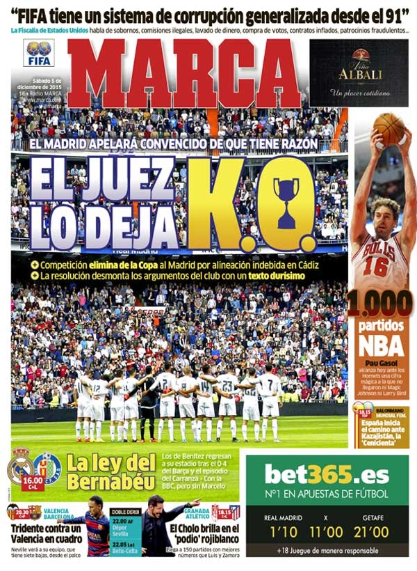 Real Madrid, Marca: "El Juez lo deja KO"