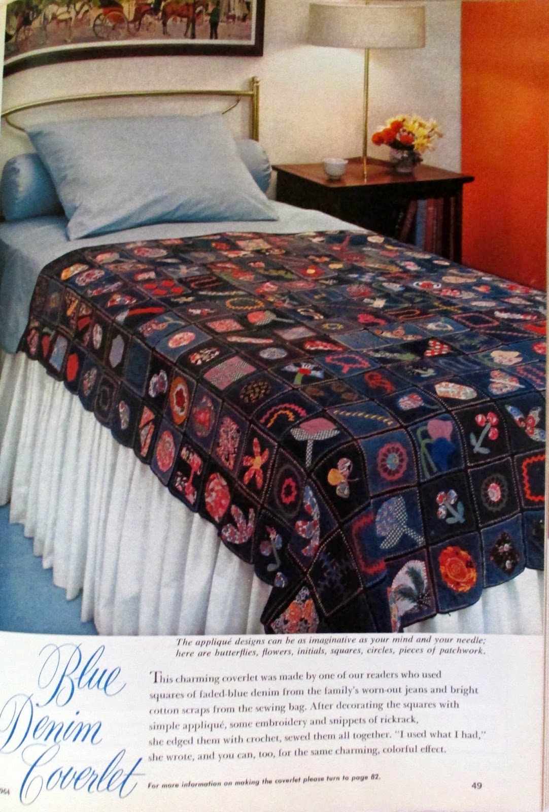 The Literate Quilter July 1964 Woman's Day Make an Embroidered Denim