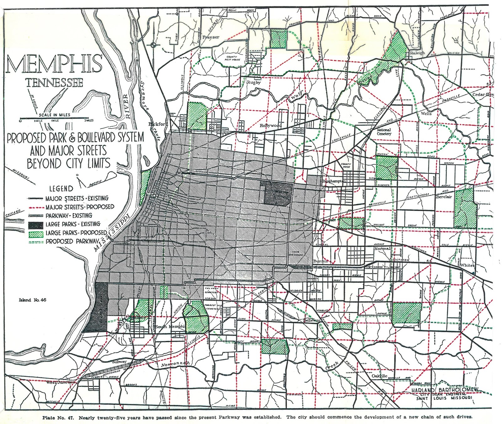 this map from the 1923 plan put together by harland bartholomew and associates for the planning commission shows this map from the 1923 plan put together by harland bartholomew and associates for the planning commission shows