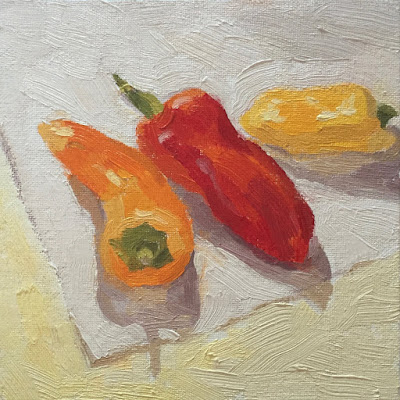 Daily Painting #16 ‘Mixed Baby Peppers’ 6×6″