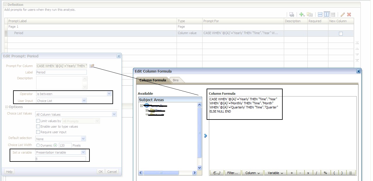OBIEE Dynamic columns with filters