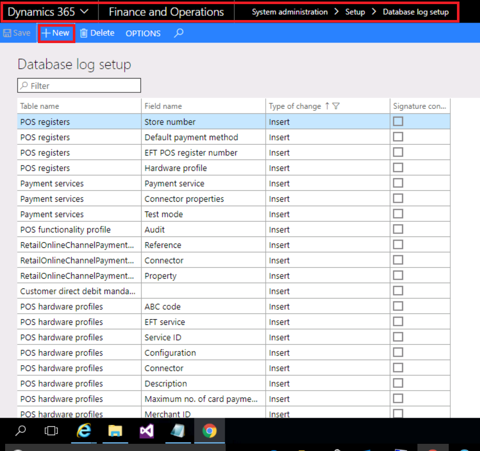 How to activate database log in dynamics 365?