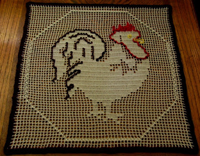  Filet Crochet of a Rooster - Handmade By Ruth Sandra Sperling - RSS Designs In Fiber