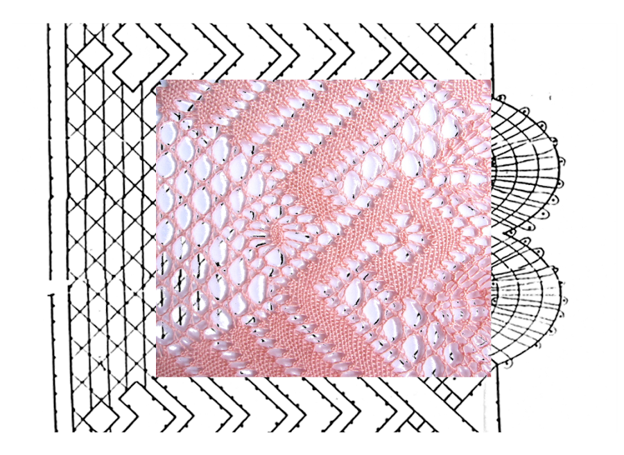 fotomontaje arañas o milanos sobre esquema-picado puntilla número 2 con esquina de encaje de bolillos