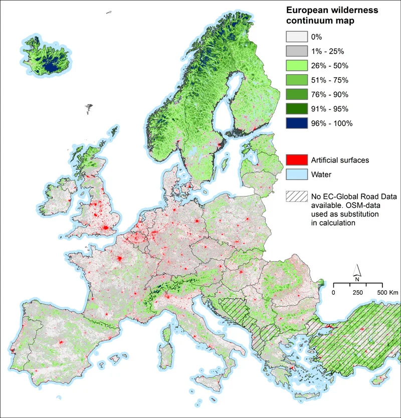 European wilderness continuum map