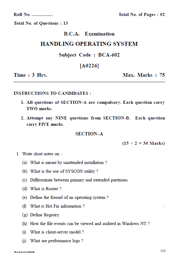 University of Calcutta BCA HANDLING OPERATING SYSTEM 2010 Question ...