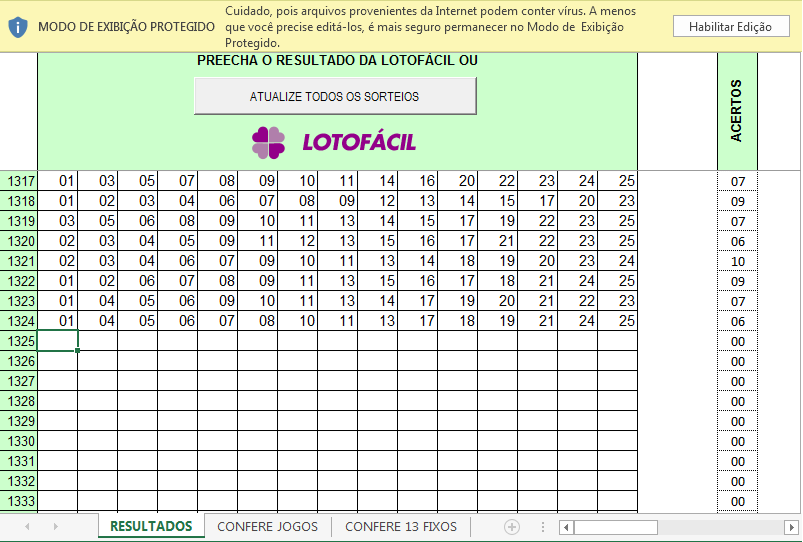 PLANILHA GRÁTIS] Desdobramento LotoFacil - 16 Números Fixos