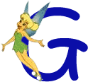 Alfabeto de personajes de Disney con letras azules G.