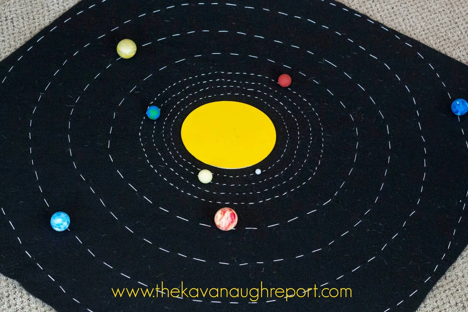 DIY Solar System Map - this Montessori inspired felt map is a great way to teach children about the solar system in a concrete way. With individual planets and orbits children can learn how the solar system is organized as they study it!