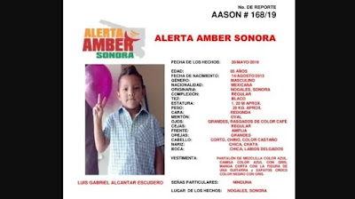Activan Alerta Amber por menor Luis Gabriel en Nogales