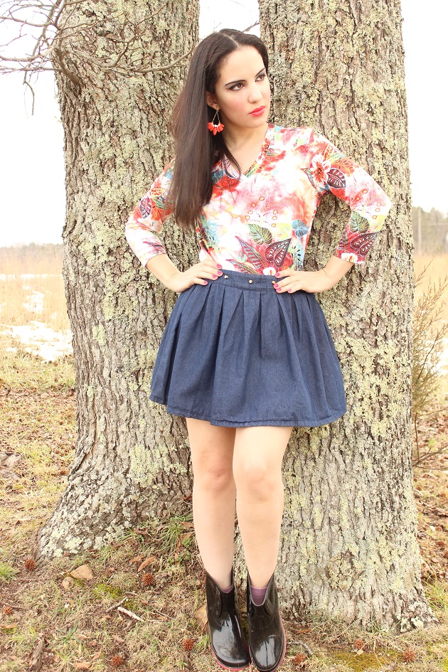 Libertad Green Denim Skater Skirt