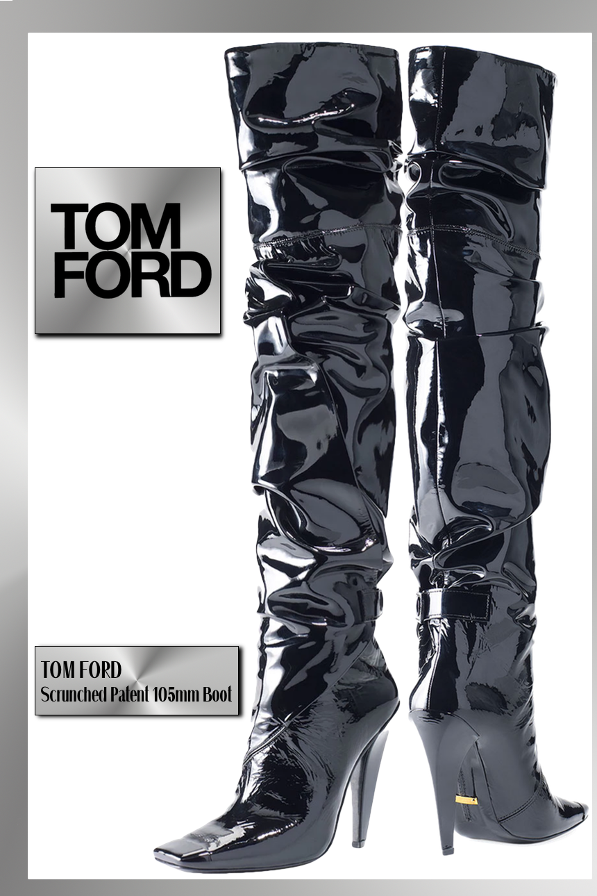 TOM FORD Scrunched Patent 105mm Boot, Black