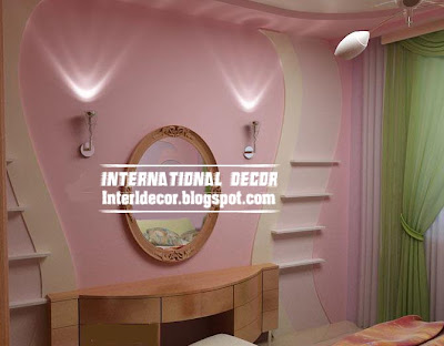 modern gypsum board wall decoration interior design with shade lamps for girls room