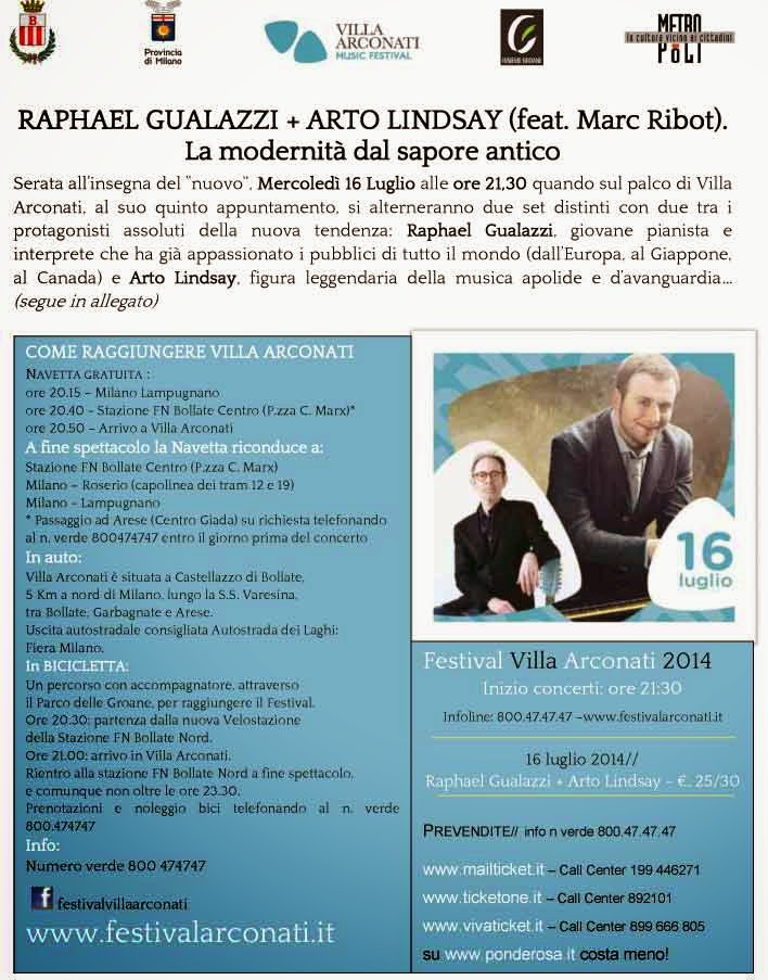 villa arconati festival 2014, Raphael Gualazzi in concerto il 16 luglio 2014