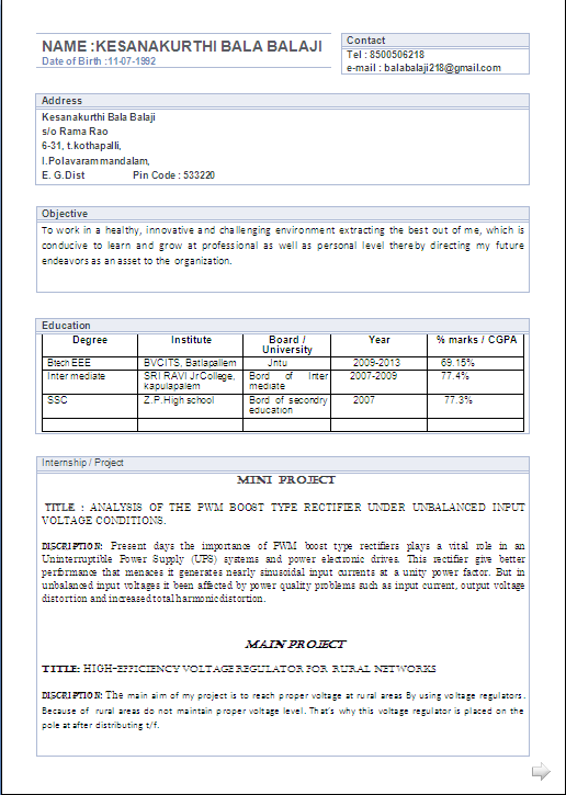 Iti fresher resume