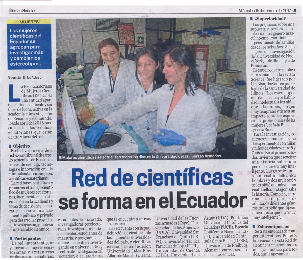 Red Ecuatoriana de Mujeres Científicas REMCI blog ¡Últimas Noticias