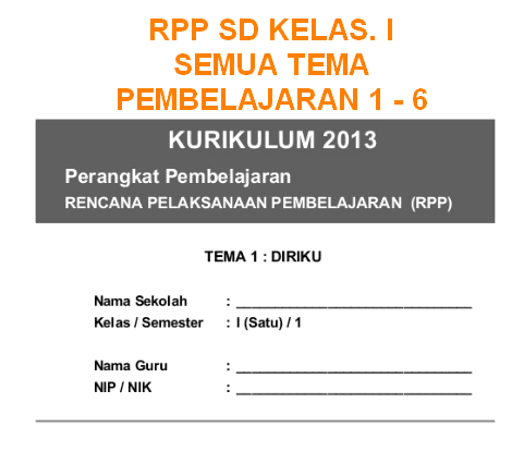 RPP SD KELAS. I SEMUA TEMA PEMBELAJARAN 1 - 6