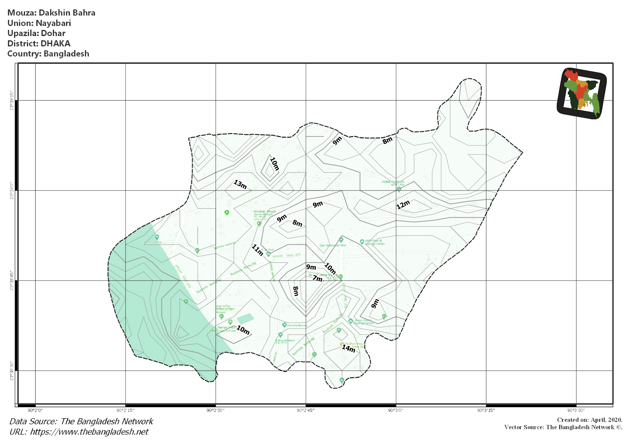 Map of Dakshin Bahra Mouza, Dohar, Dhaka