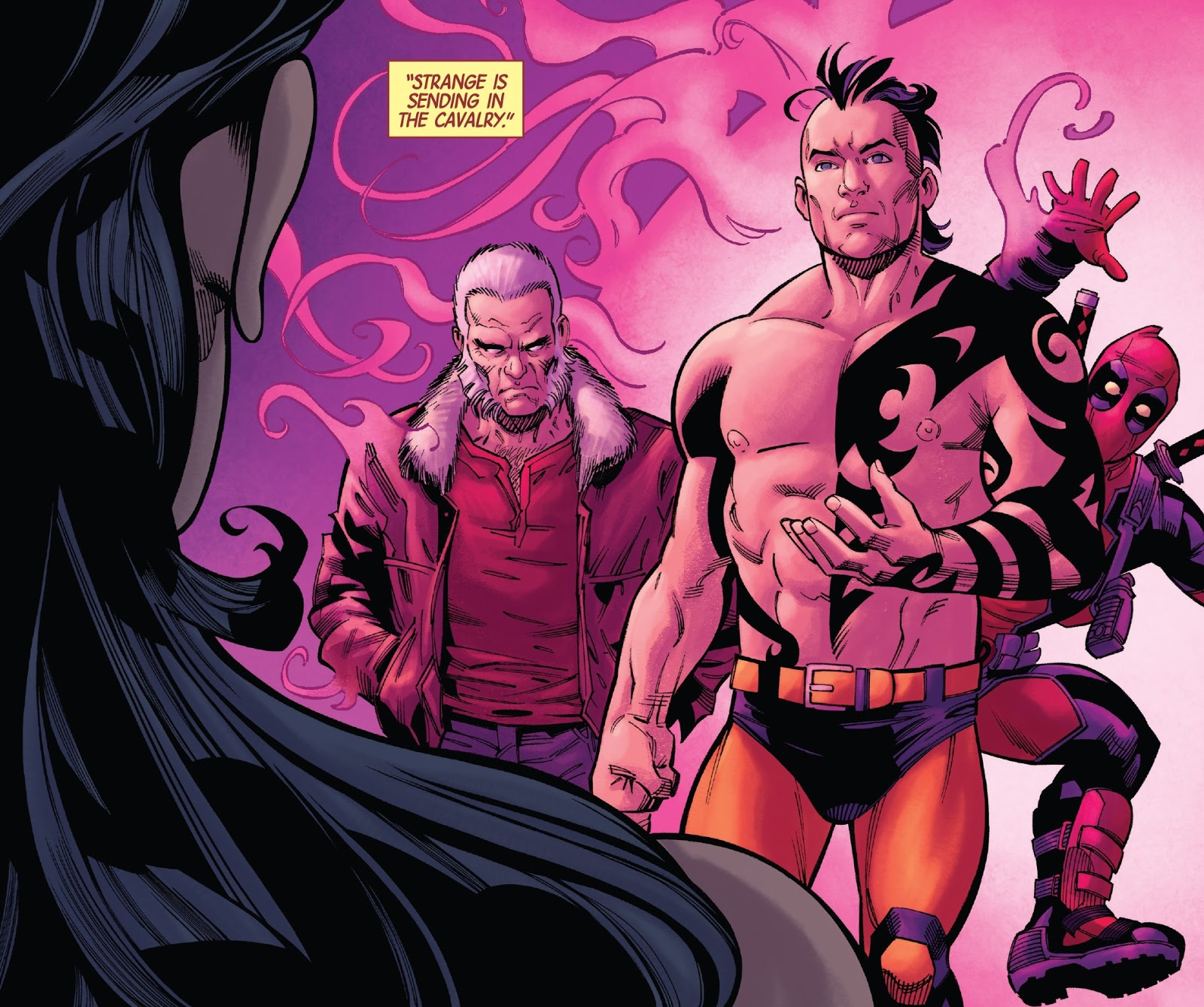 Shirtless Daken, Old Man Logan & Deadpool.