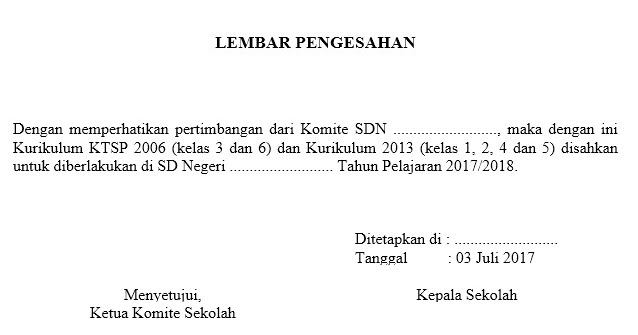 Contoh Lembar Pengesahan Kurikulum 2013 Dan KTSP Info
